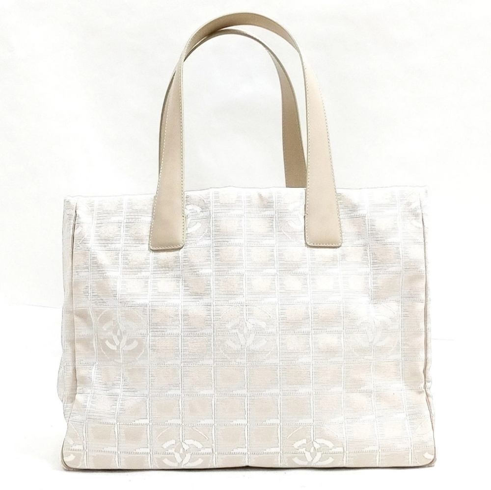 Authentic CHANEL Tote Bag Travel Line  CC Mark Nylon Beige